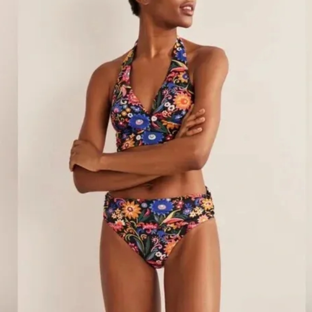 Boden Swimwear Levanzo Halter Bikini Top & Bottom Black Gardenia Pop Size 6